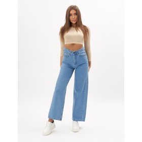 

Джинсы клёш женские с высокой талией голубого цвета, размер 48