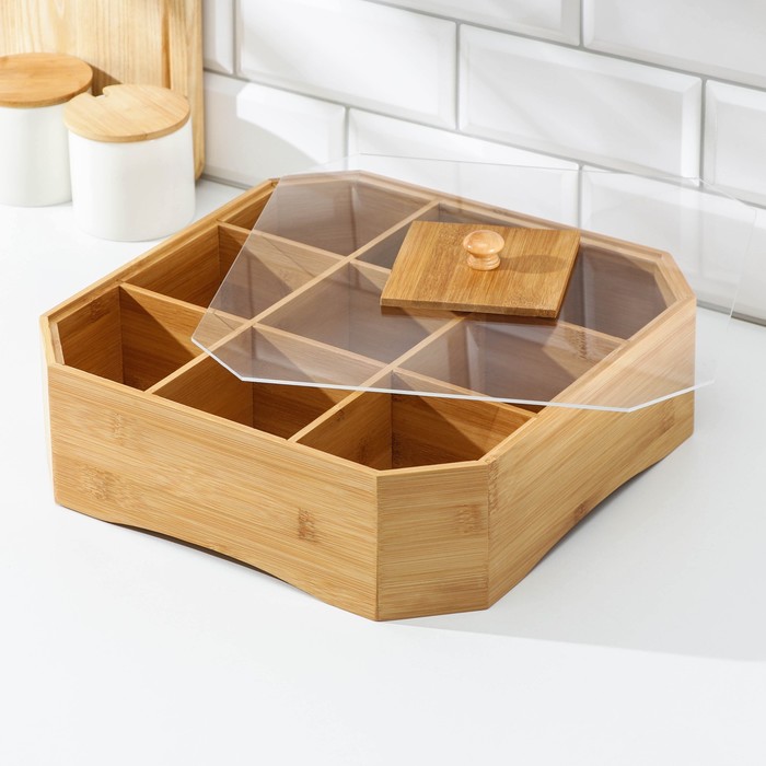 Органайзер для чая и кухонных принадлежностей 30x30x10 см, бамбук