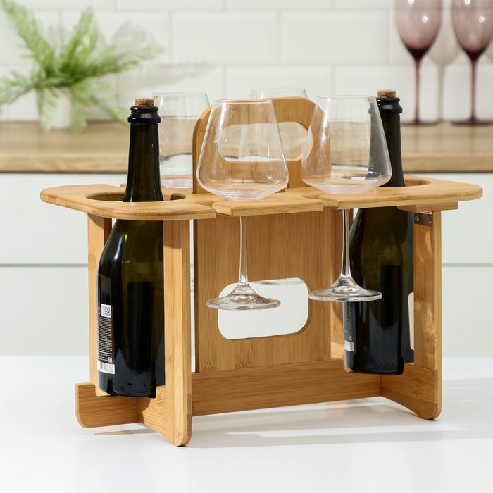 Столик-поднос для вина, на 2 персоны, 42,5×25,5×32 см, бамбук