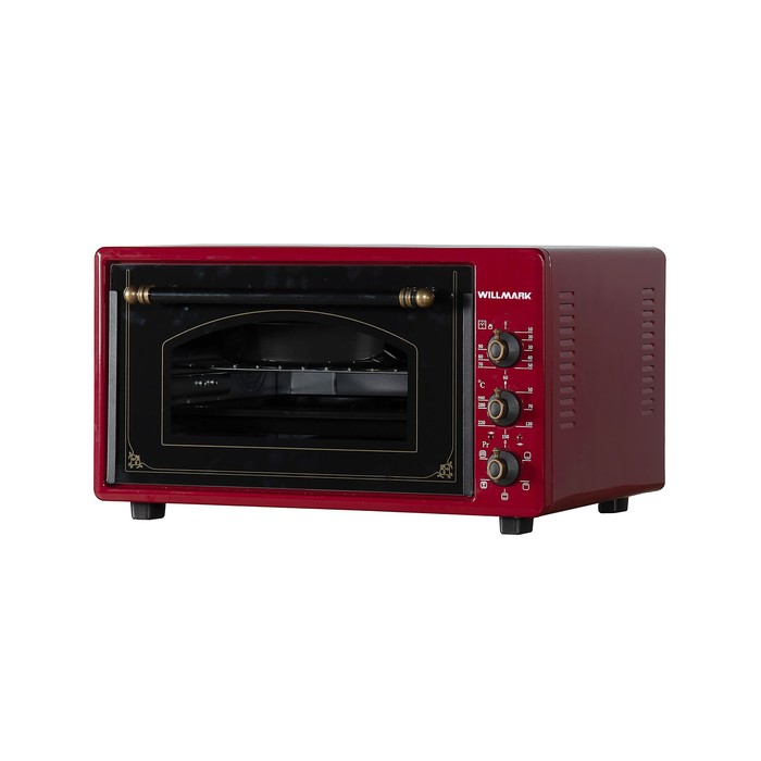 фото Мини-печь willmark wof-365rg, 1300 вт, 36 л, 50-300°с, таймер, темно-красная