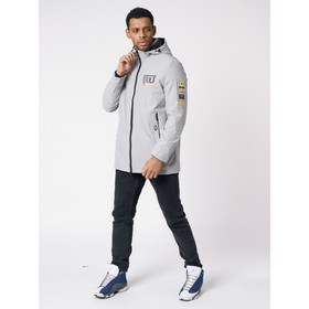 

Куртка мужская удлиненная с капюшоном светло-серого цвета, размер 48