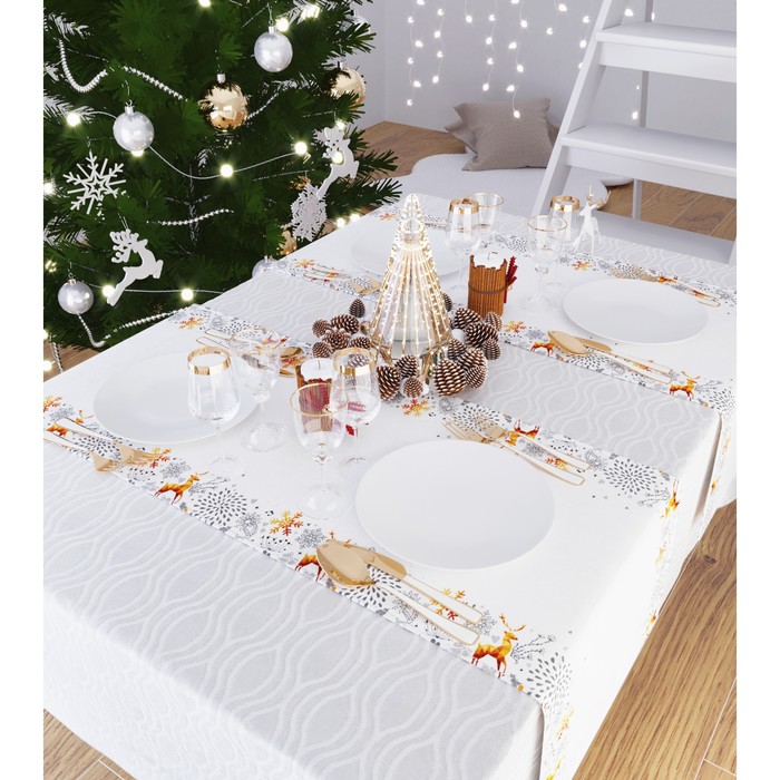 фото Дорожка на стол «в ожидании рождественского чуда», размер 140x40 см сирень