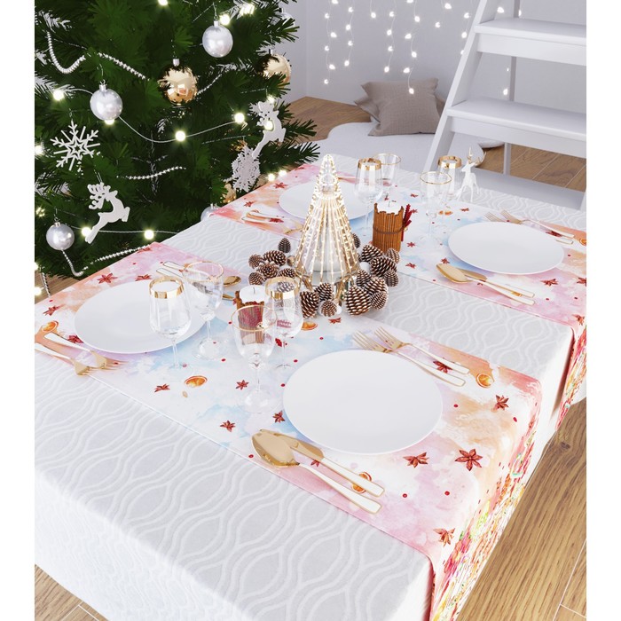 фото Дорожка на стол «зима в подарках», размер 140x40 см сирень