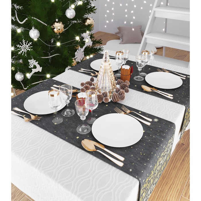 фото Дорожка на стол «золотое рождество», размер 140x40 см сирень
