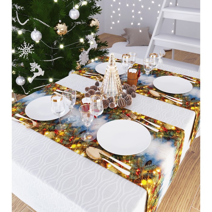 фото Дорожка на стол «мечты в новогоднюю ночь», размер 140x40 см сирень