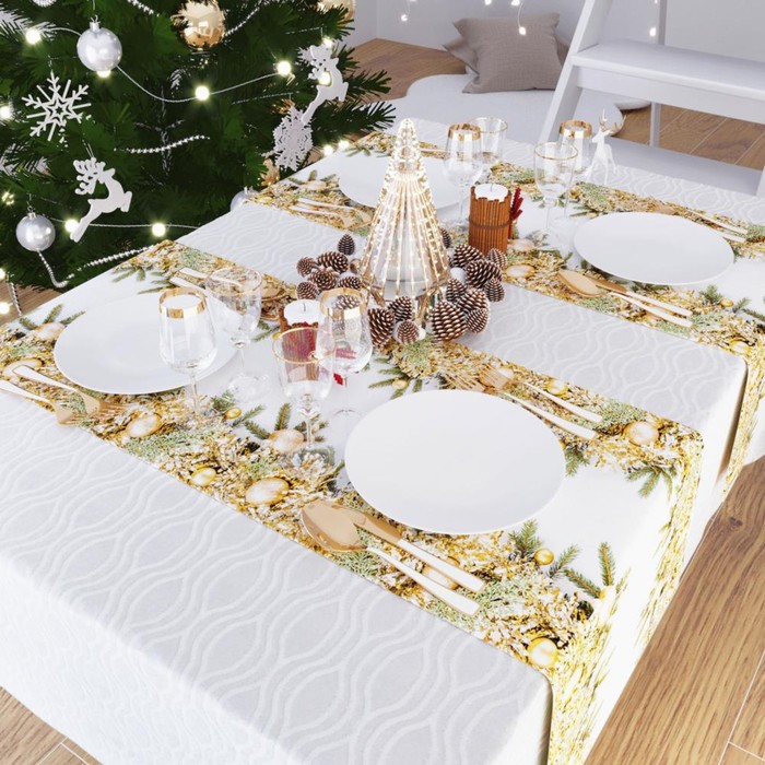 фото Дорожка на стол «новогоднее чудо», размер 140x40 см сирень
