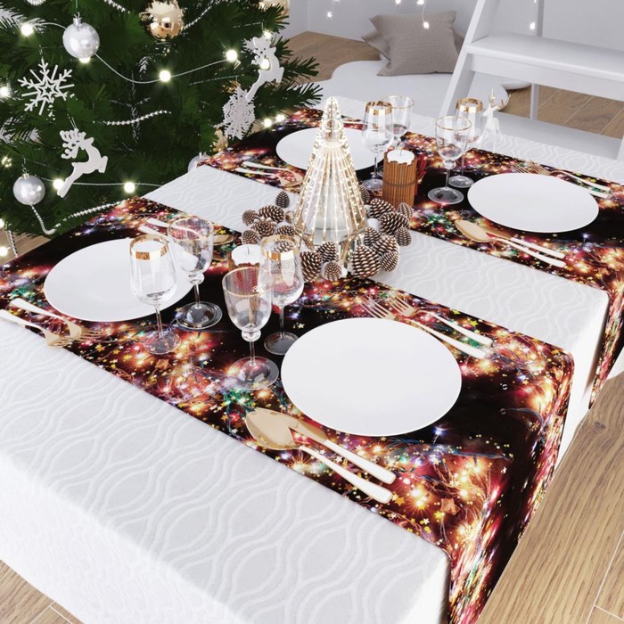фото Дорожка на стол «новогодняя гирлянда», размер 140x40 см сирень