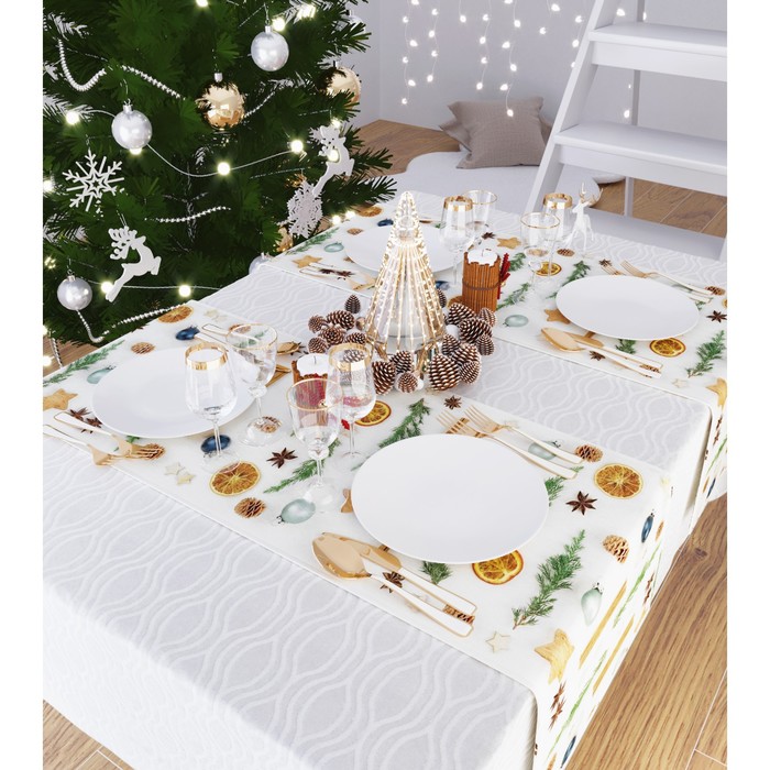 фото Дорожка на стол «новогодняя мозайка», размер 140x40 см сирень