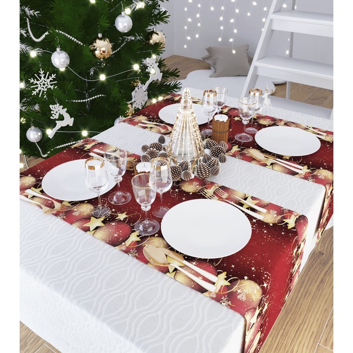 фото Дорожка на стол «рождественские встречи», размер 140x40 см сирень