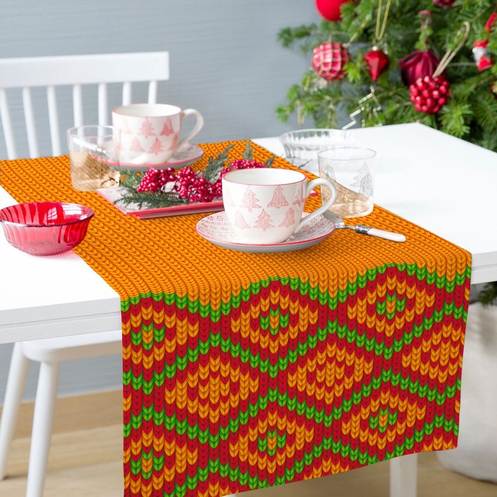 фото Дорожка на стол «рождественские узоры (оранжевый)», размер 140x40 см сирень