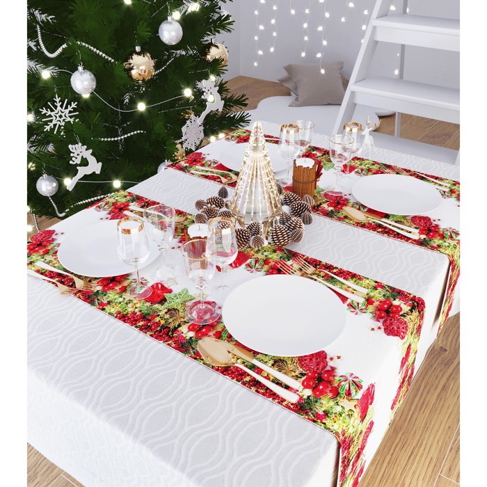 фото Дорожка на стол «рождественский сюрприз», размер 140x40 см сирень