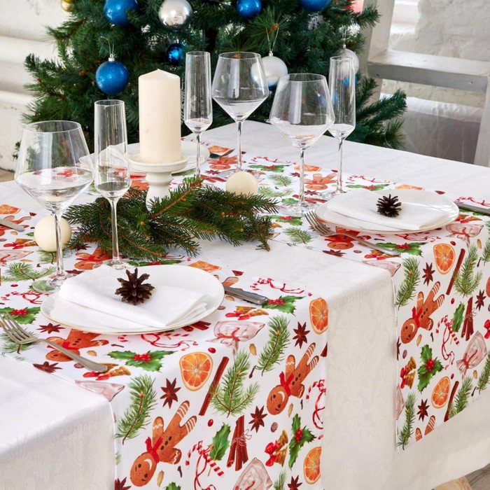 фото Дорожка на стол «рождественский сюрприз», размер 140x40 см сирень