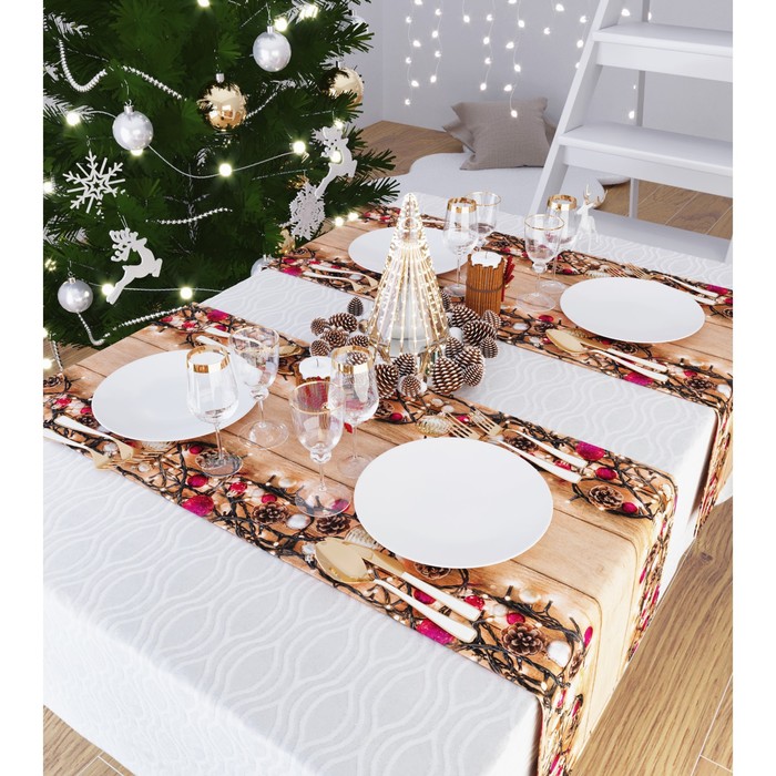 фото Дорожка на стол «сияние новогодней ночи», размер 140x40 см сирень