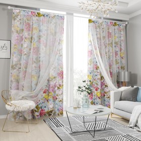 

Комплект штор с тюлем на шторной ленте, размер 145x260 см, 2 шт, подхват 2 шт