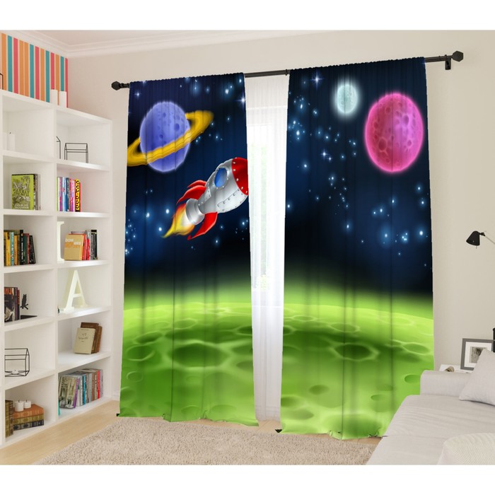Фотошторы для детской «Вокруг планеты», размер 145x260 см, 2 шт