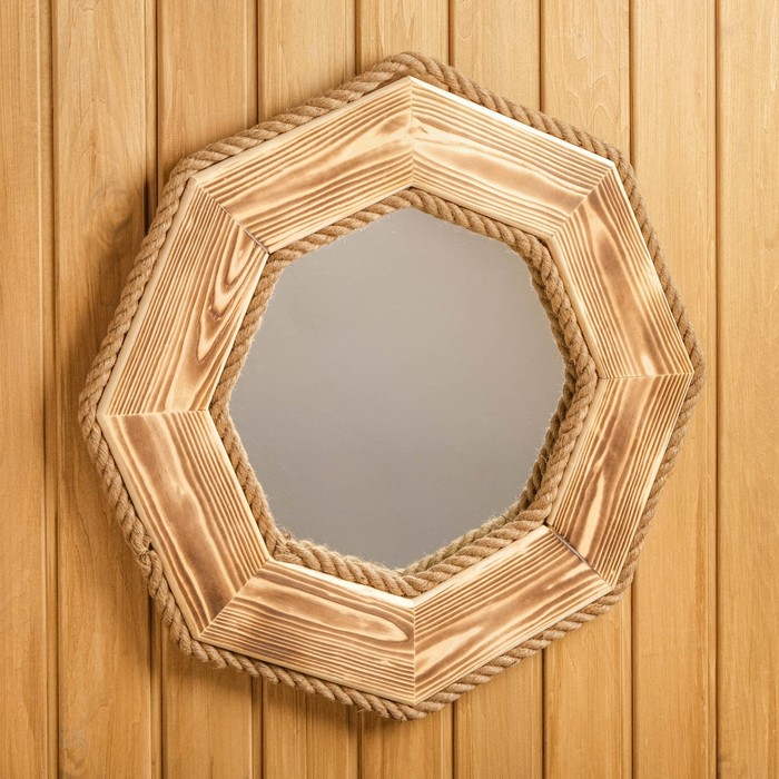 Зеркало "Восьмигранное" обжиг, сосна 54х54 см