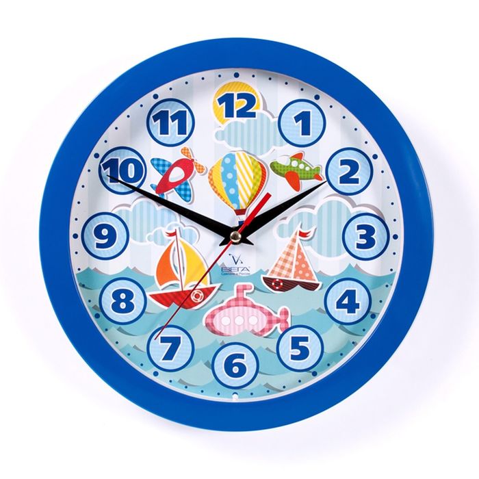 Часы настенные круглые "Кораблики", 28.5 см, синие