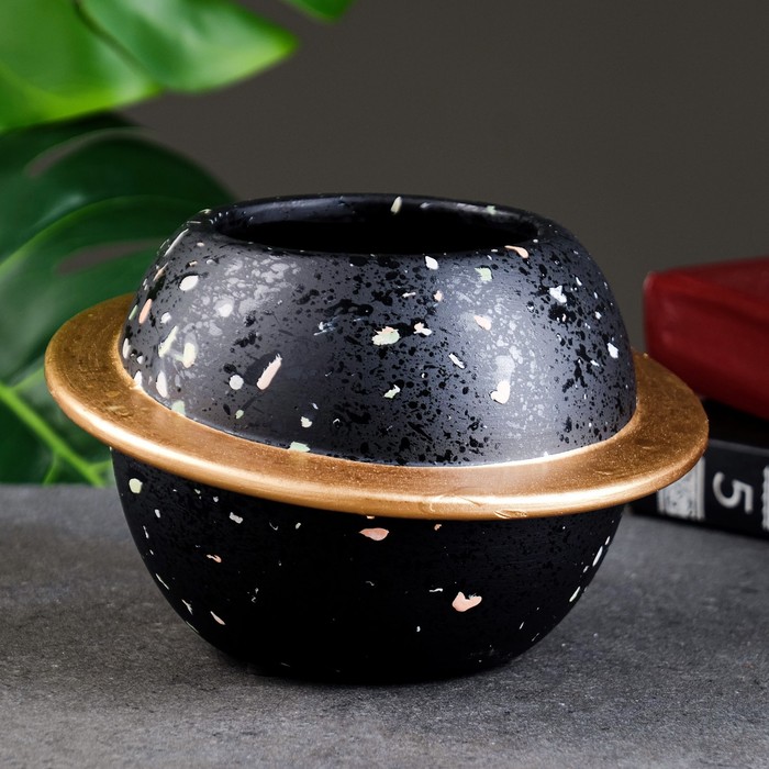 Горшок "Сатурн" черно-золотой, 16х16х10см 7387187