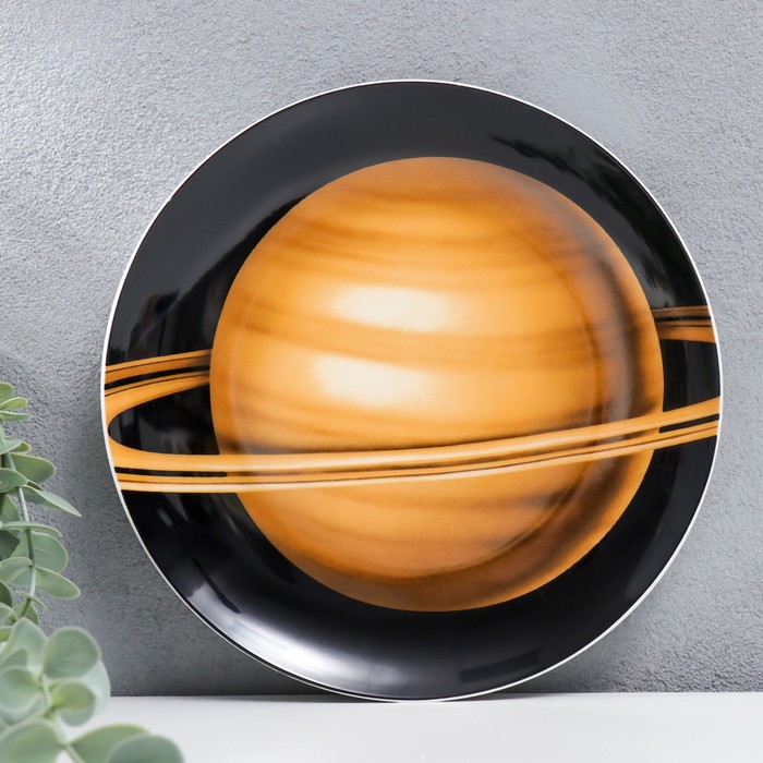фото Тарелка декоративная керамика панно "солнечная система. сатурн" d=20,5 см