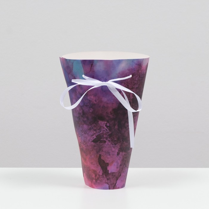 Коробка для цветов круглая на лентах Фиолет 24 × 28 см