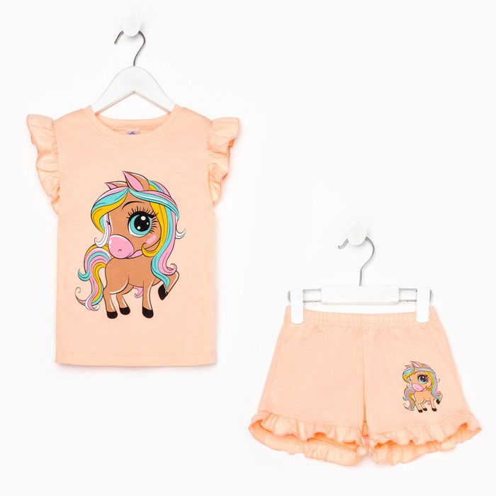 фото Комплект для девочки (футболка/шорты) а.bk0004sh, цвет персиковый, рост 86 bonito