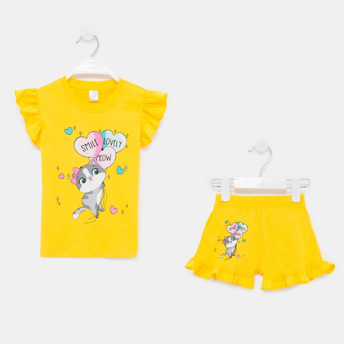 фото Комплект для девочки (футболка/шорты), цвет желтый, рост 98 bonito