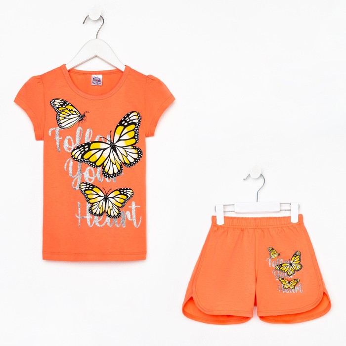 фото Комплект для девочки (футболка/шорты) а.bk0005sh, цвет коралловый, рост 110 bonito