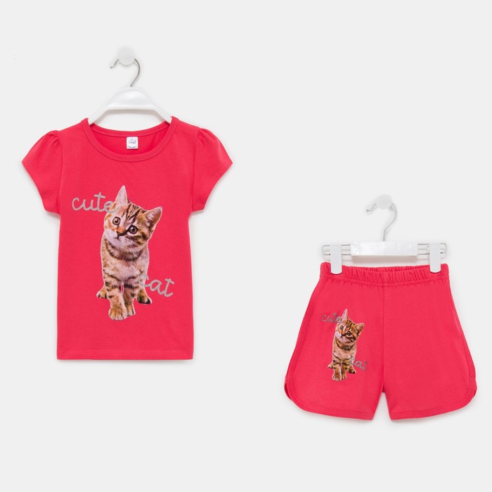 фото Комплект для девочки (футболка/шорты) а.bk0005sh, цвет малиновый, рост 116 bonito