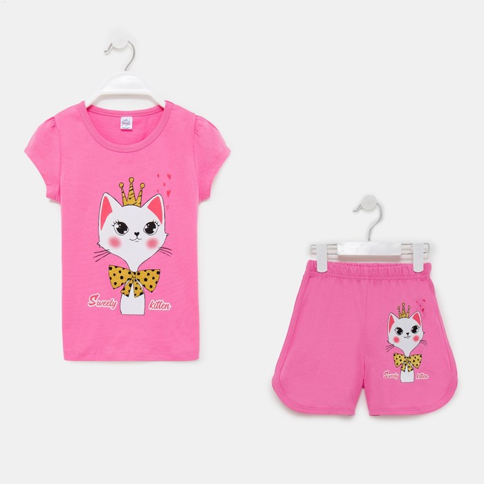 фото Комплект для девочки (футболка/шорты) а.bk0005sh, цвет розовый, рост 104 bonito