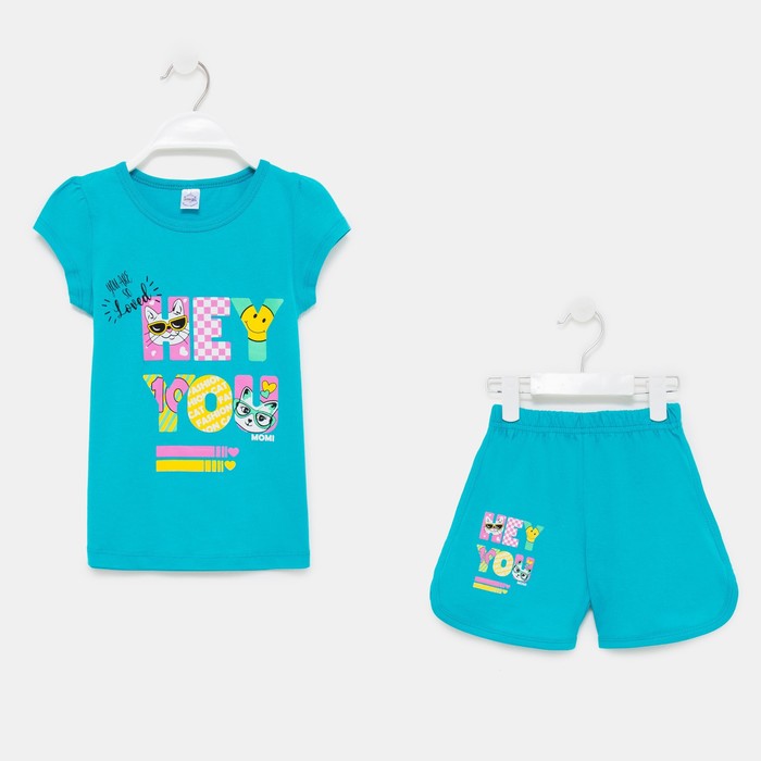 фото Комплект для девочки (футболка/шорты) а.bk0005sh, цвет бирюзовый, рост 104 bonito