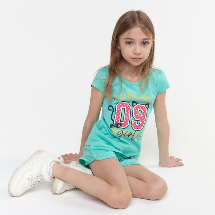 Комплект для девочки (футболка/шорты), цвет ментоловый, рост 116
