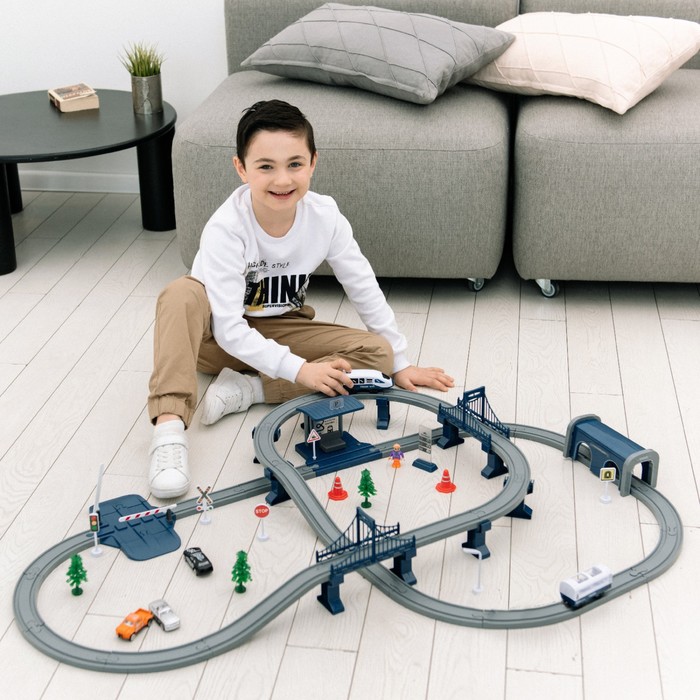 Большая игрушечная железная дорога «Мой город», 104 предмета, синяя