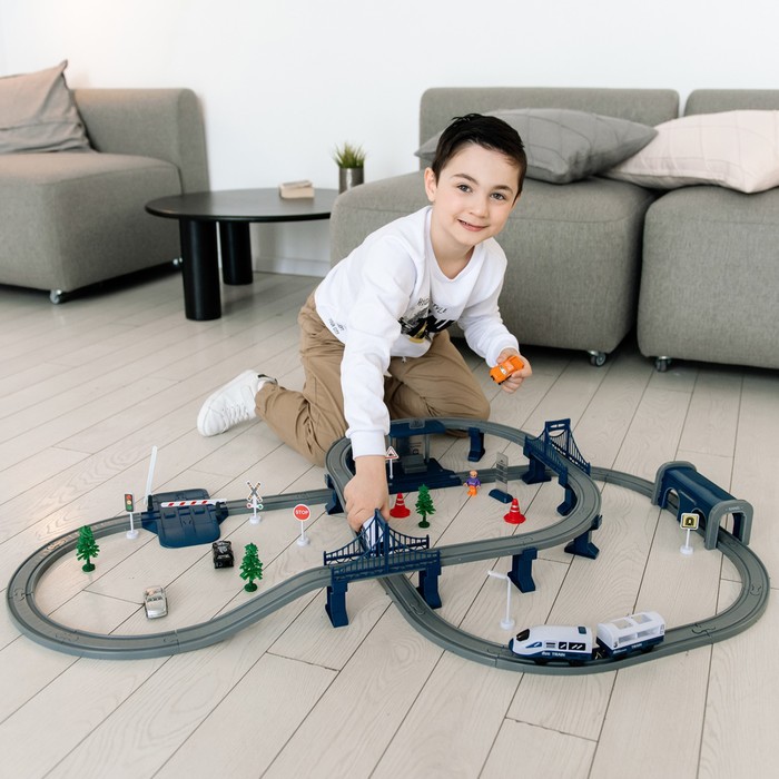 фото Большая игрушечная железная дорога «мой город», 104 предмета, синяя givito