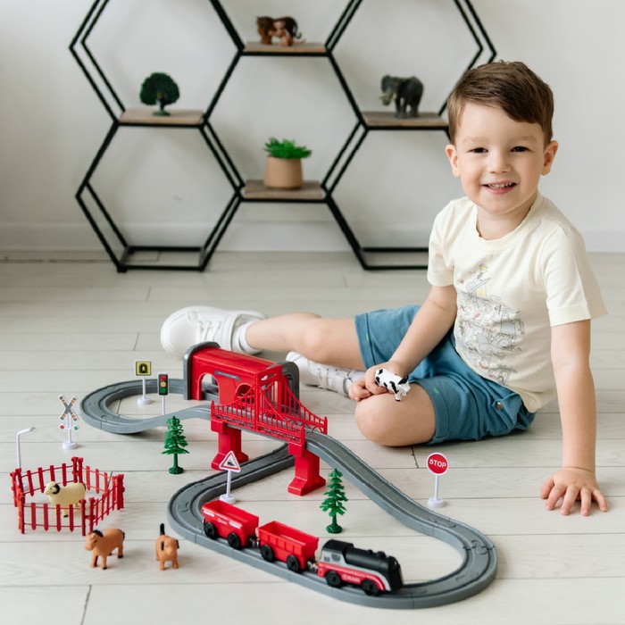 Железная дорога для детей «Мой город», 70 предметов, на батарейках фото