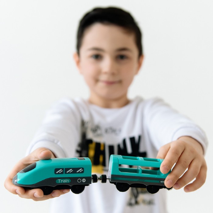 Поезд игрушка «Мой город», 2 предмета, на батарейках, бирюзовый