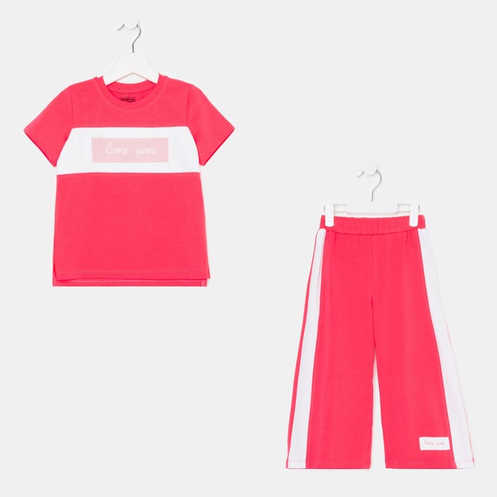 фото Комплект для девочки (футболка/брюки ) а.bk1441f,bk1441b, цвет малиновый, рост 110 bonito