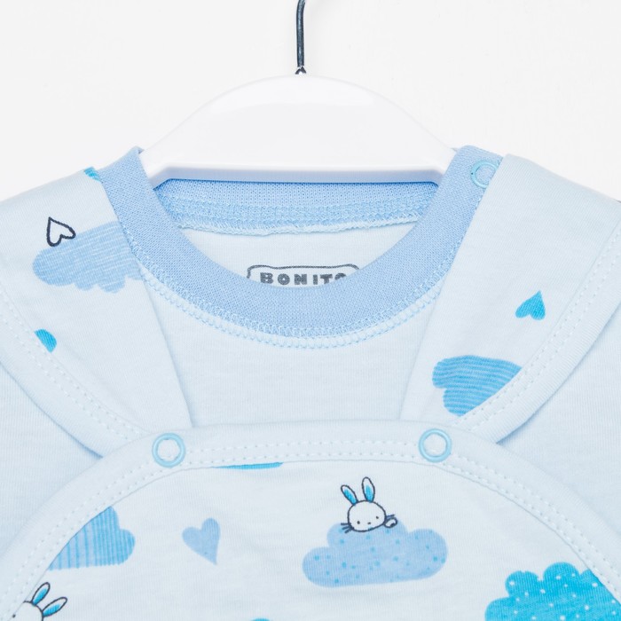 

Комплект (чепчик/боди/футболка) детский детская, цвет голубой/зайчик, рост 68