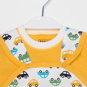 

Комплект (чепчик/боди/футболка) детский детская, цвет молочный/машинки, рост 68