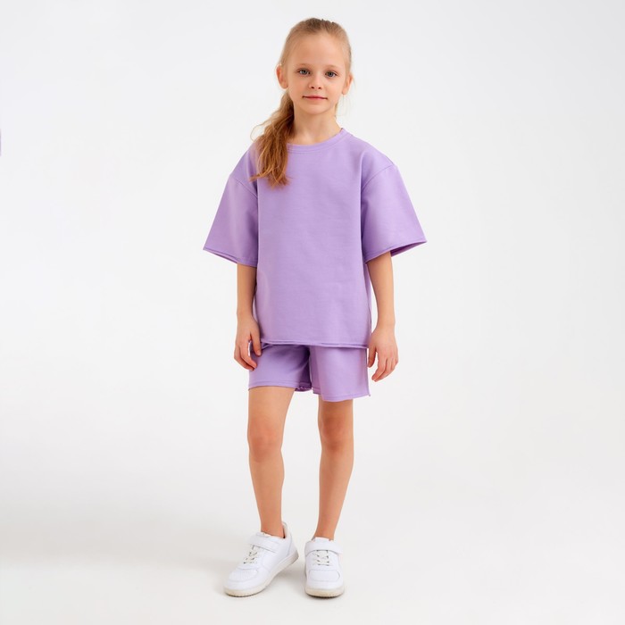 Костюм детский (футболка, шорты) MINAKU: Casual Collection цвет лиловый, рост 128