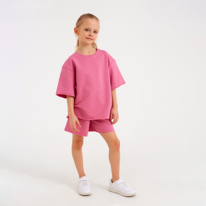 Костюм детский (футболка, шорты) MINAKU: Casual Collection цвет пудровый, рост 152