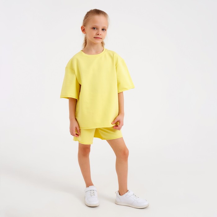 Костюм детский (футболка, шорты) MINAKU: Casual Collection цвет лимонный, рост 122 костюм детский футболка шорты minaku casual collection цвет лиловый рост 122