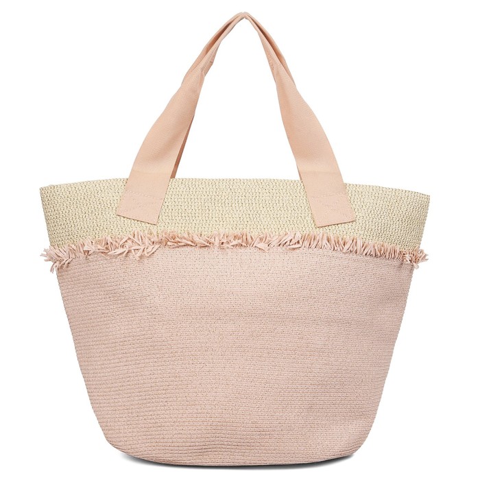 HKB28 Сумка пляжная, отдел на магните, цвет бежевый/розовый 21х32х32см