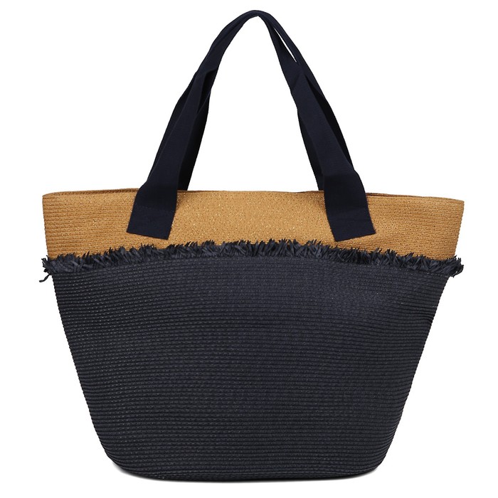 HKB28 Сумка пляжная, отдел на магните, цвет синий/бежевый 32х21х32см