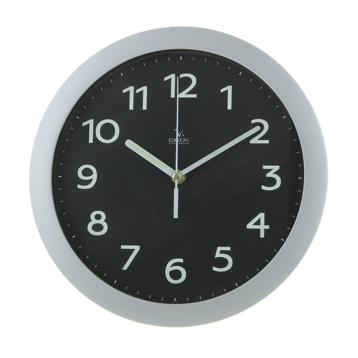 Часы настенные классические, круглые, серебро