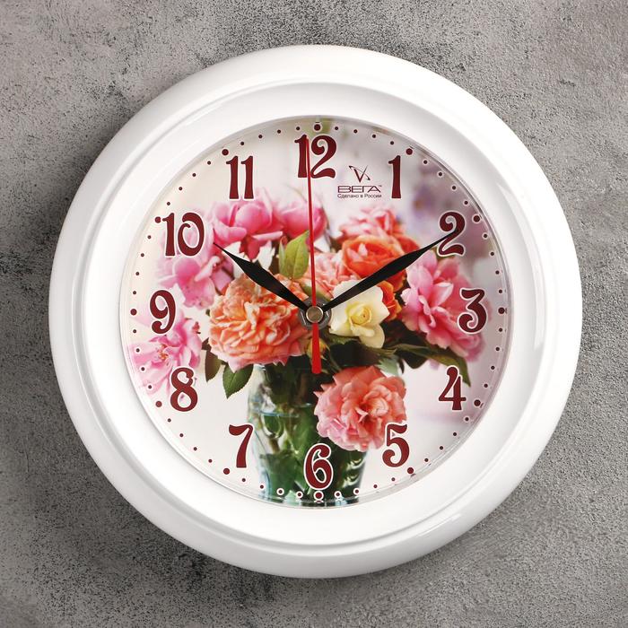 Часы настенные круглые "Букет" белые