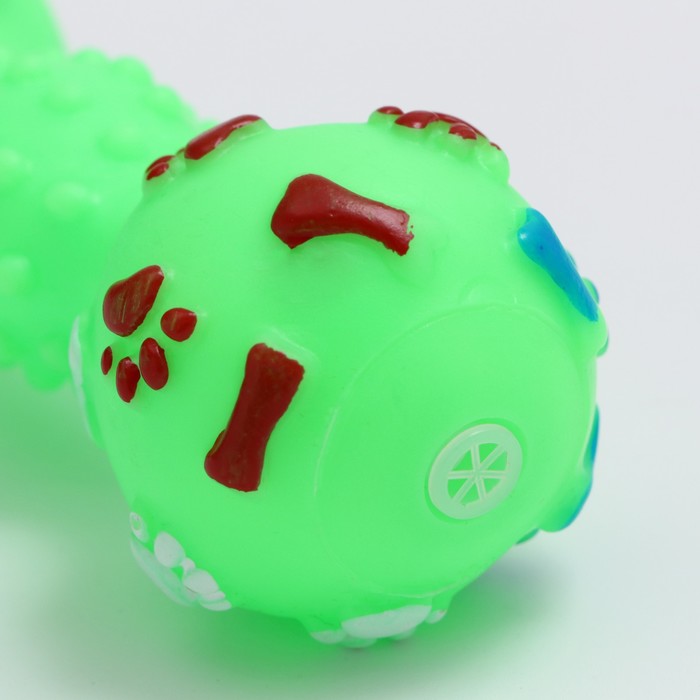 Игрушка пищащая "Гантель с лапками" для собак, 13 см, зелёная
