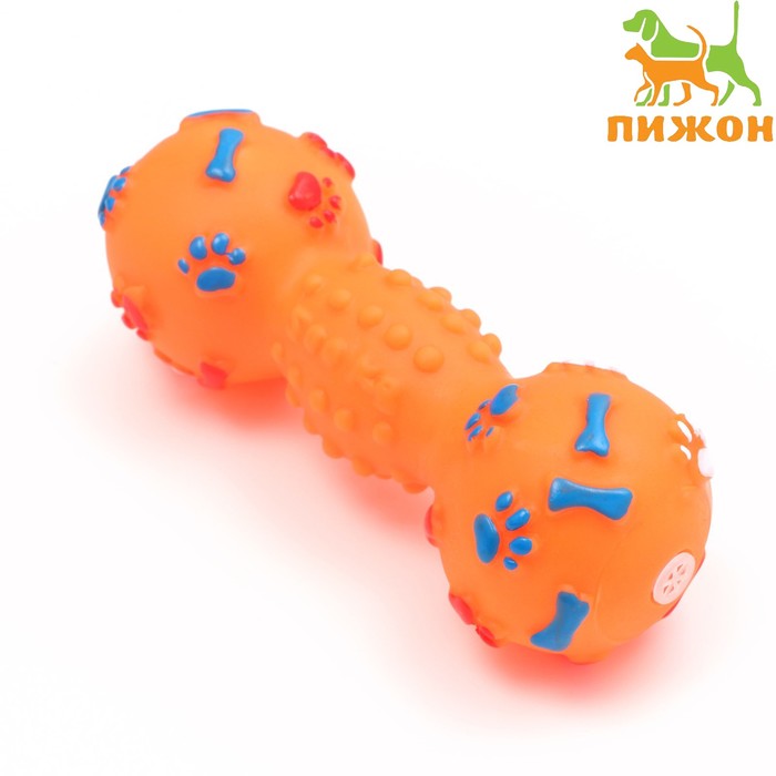 Игрушка пищащая Гантель с лапками для собак, 13 см, оранжевая игрушка пищащая гантель с лапками для собак 13 см зелёная