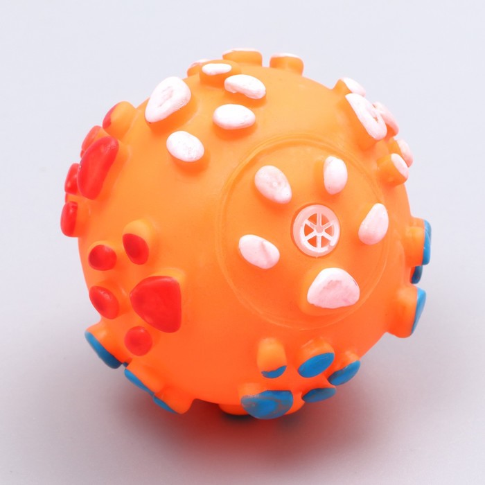 Игрушка пищащая "Мяч Лапка"для собак, 6,5 см, оранжевая