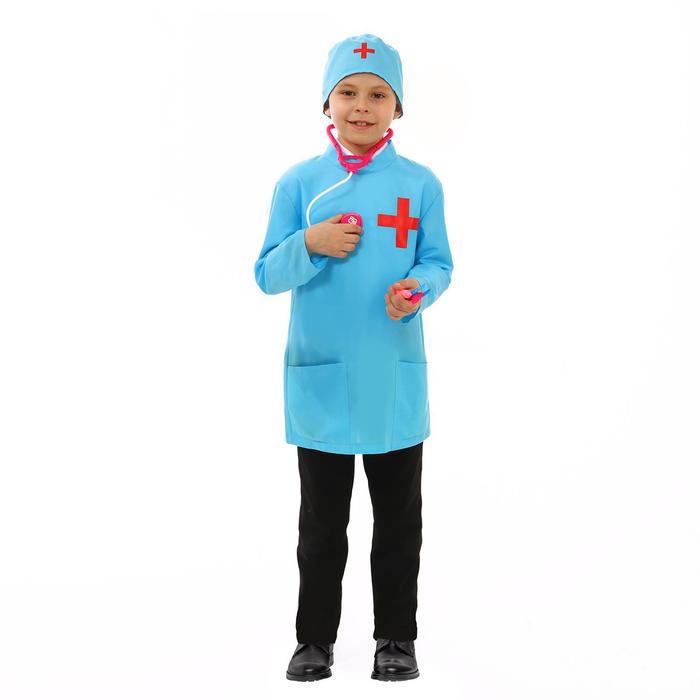 фото Костюм"доктор"цвет голубой,куртка,шапка,инструменты,рост98-116 страна карнавалия