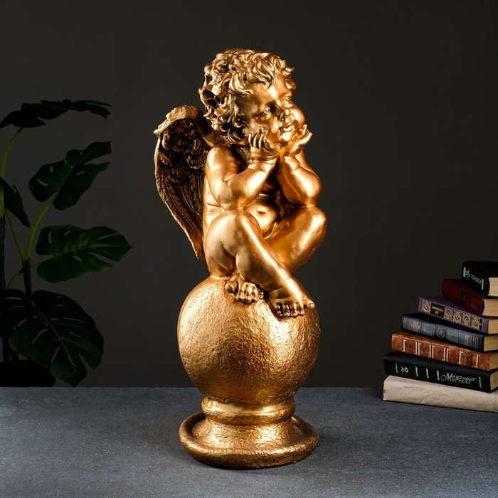 Фигура Ангел на шаре большой бронза 22х22х65см